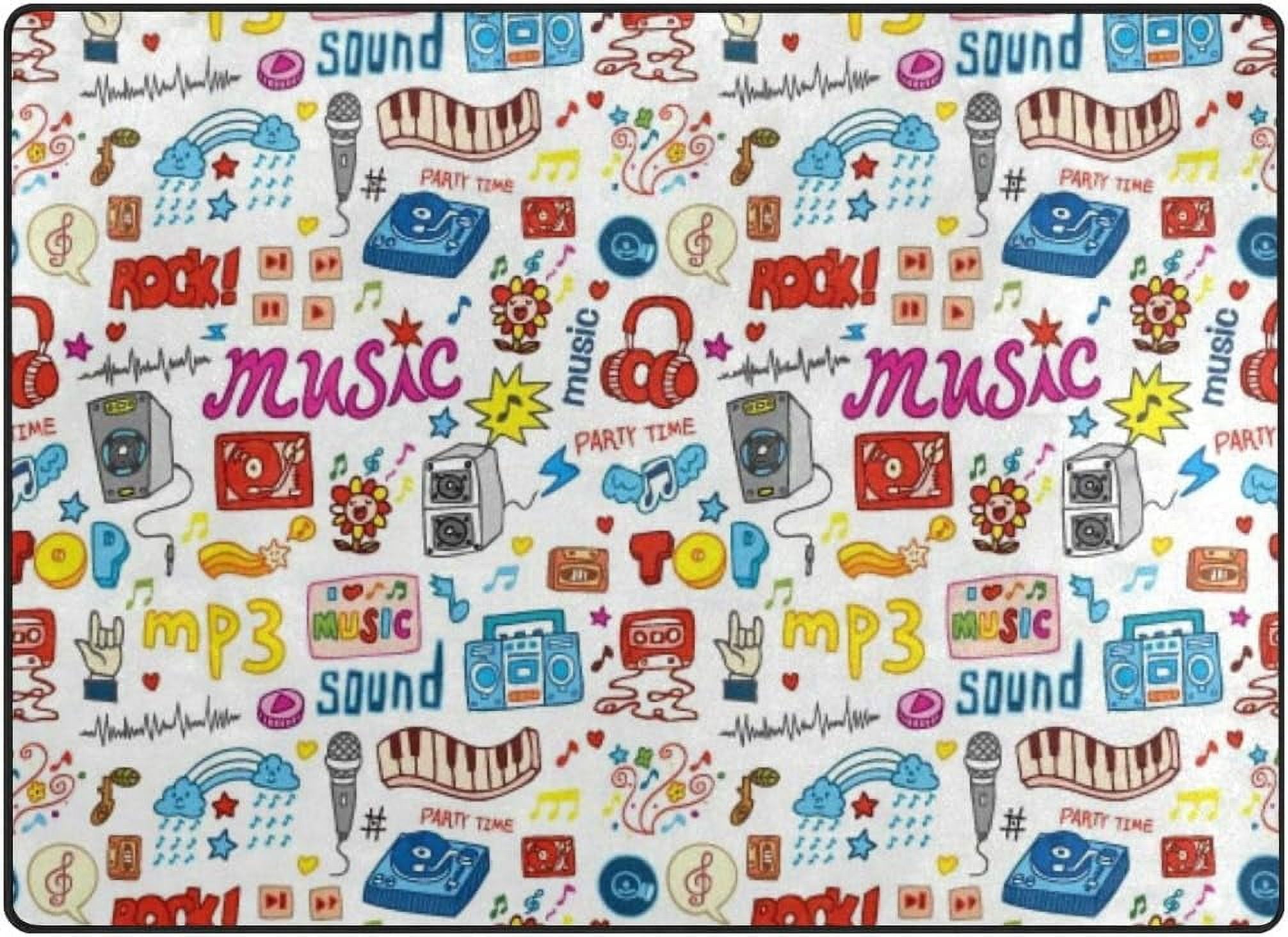 SKYSONIC Lightweight Soft Area Rugs Cute Music Icon White Floor Mat for ...