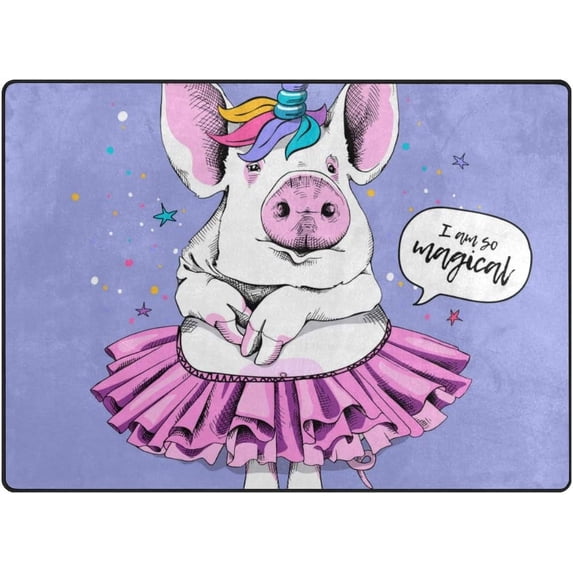 SKYSONIC Lightweight Soft Area Rugs Cute Pig in A Ballerina Tutu Floor Mat for Kids Playing Room Hardwood Floor Living Room 63x48 inch Nursery Rugs