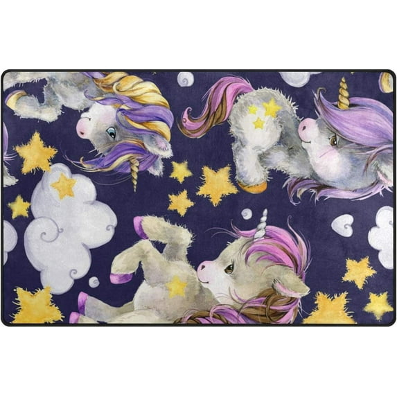 SKYSONIC Lightweight Soft Area Rugs Cute Unicorn Watercolor Floor Mat for Kids Playing Room Hardwood Floor Living Room Nursery Rugs, 60x39 in