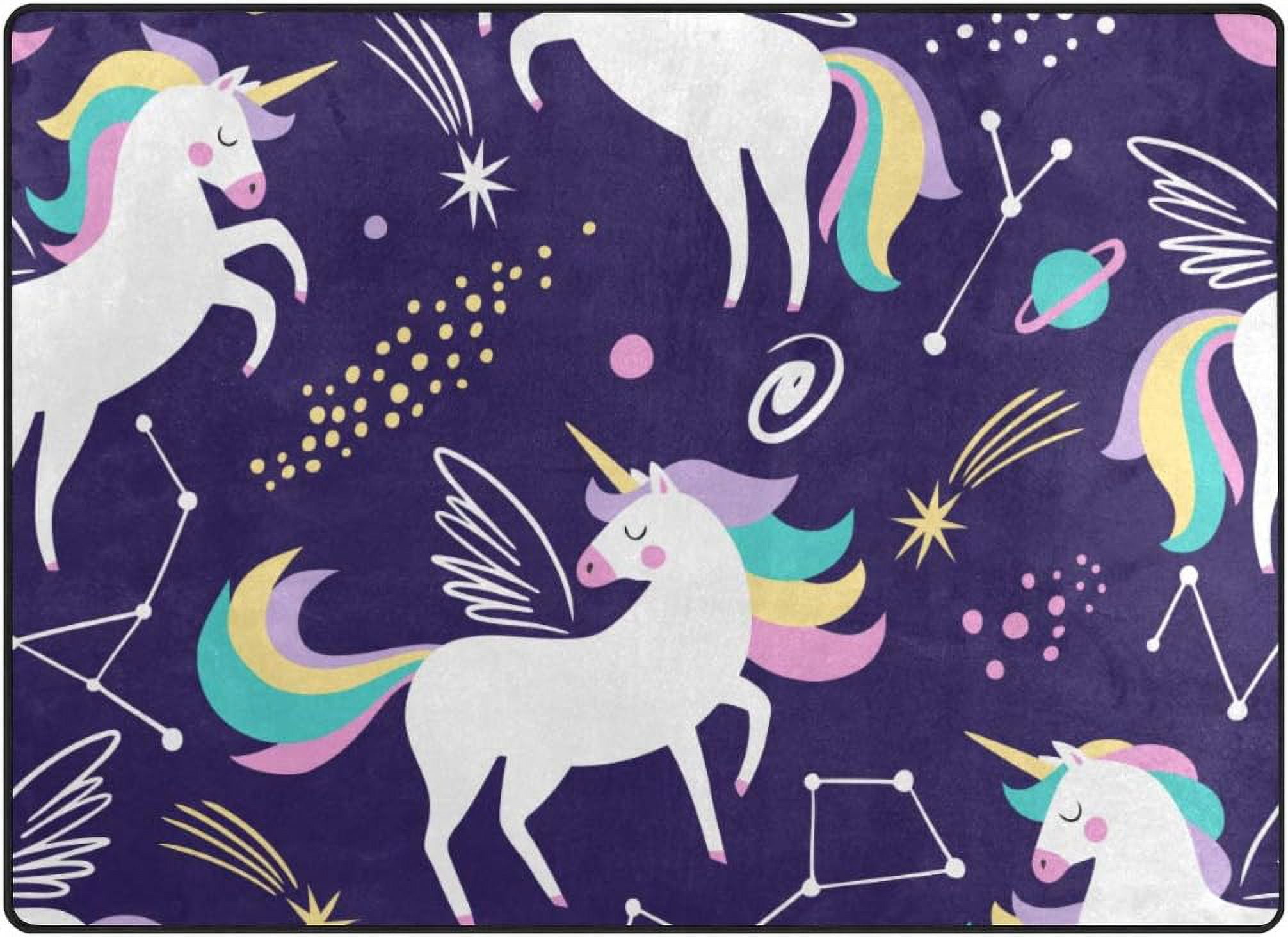 SKYSONIC Lightweight Soft Area Rugs Cute Unicorns Stars Planet Floor ...