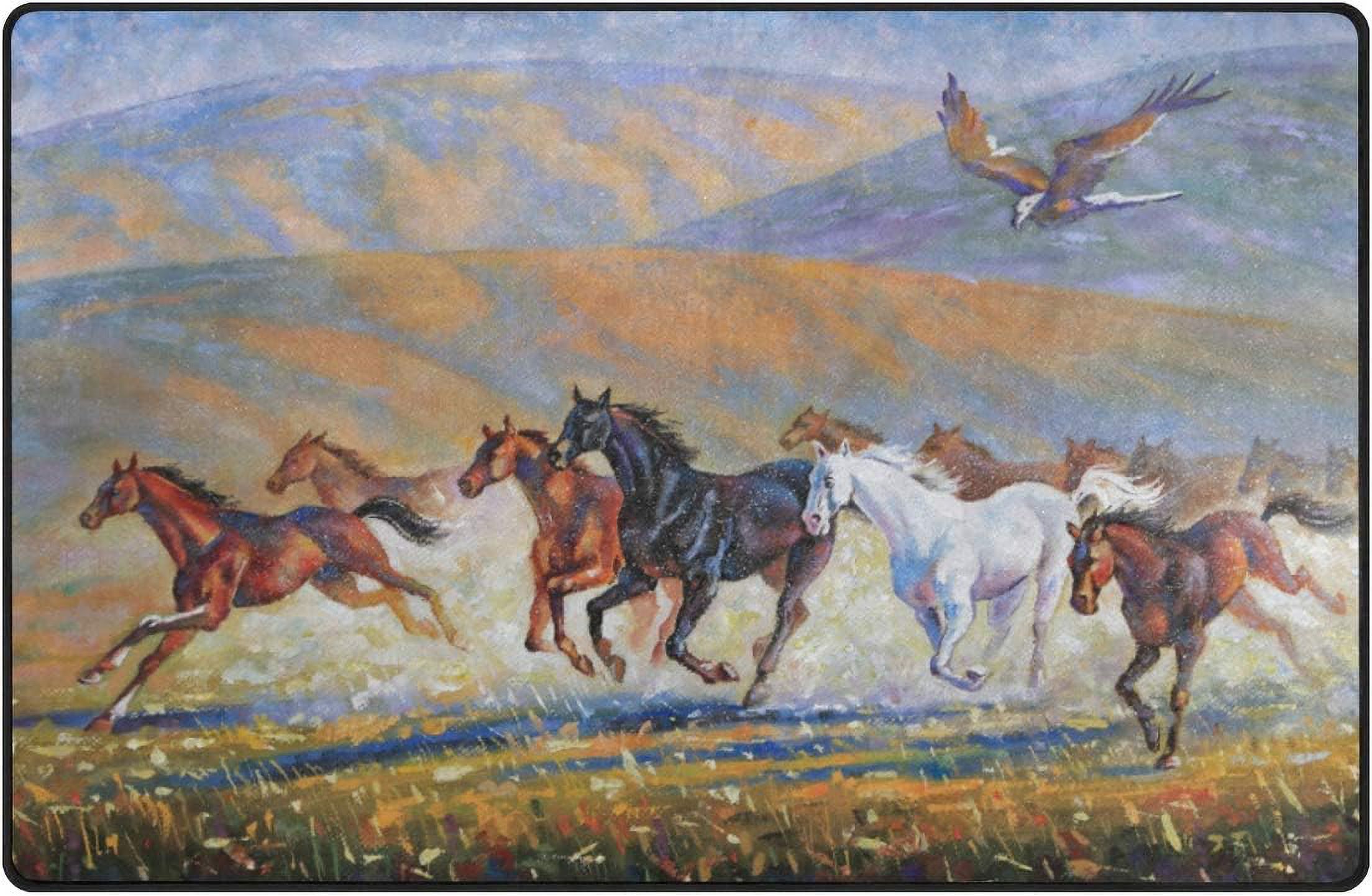 SKYSONIC Lightweight Soft Area Rugs Eagle Over Running Horses Floor Mat ...