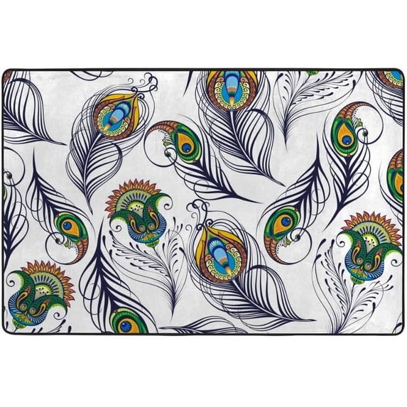 SKYSONIC Lightweight Soft Area Rugs Ethnic Feathers Floor Mat for Kids Playing Room Hardwood Floor Living Room 60x39 inch Nursery Rugs