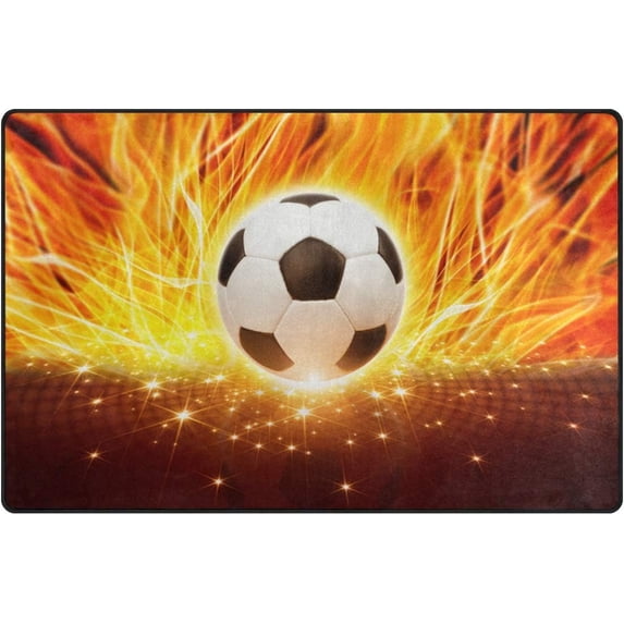 SKYSONIC Lightweight Soft Area Rugs Football with Fire Floor Mat Doormat for for Rooms Entrance Hardwood Floor Living Room 31 x 20 inch(2'7" x 1'8") Nursery Rugs