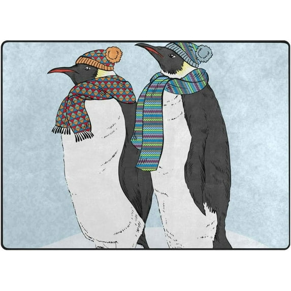 SKYSONIC Lightweight Soft Area Rugs Funny Penguins Scarfs and Hats Floor Mat for Kids Playing Room Hardwood Floor Living Room 63x48 inch Nursery Rugs
