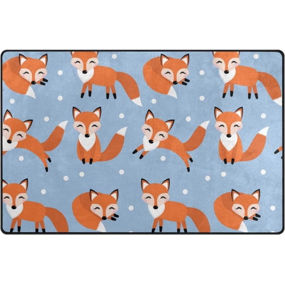 SKYSONIC Lightweight Soft Area Rugs Happy Foxes White Dots Floor Mat for Kids Playing Room Hardwood Floor Living Room Nursery Rugs, 60x39 in