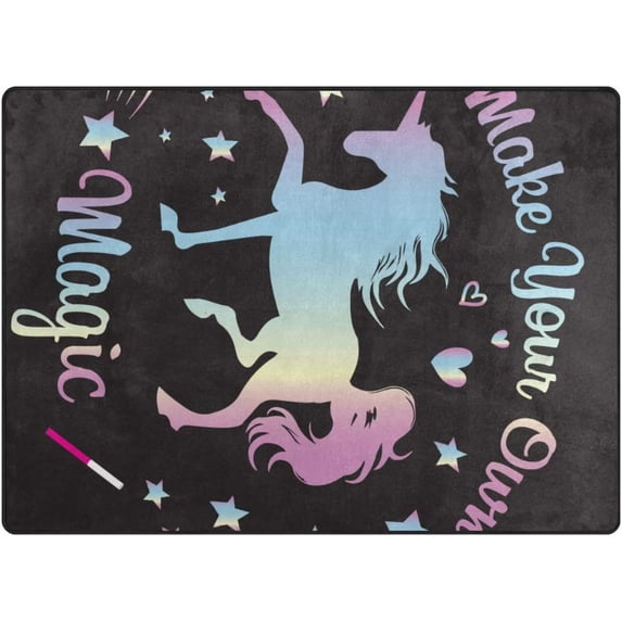 SKYSONIC Lightweight Soft Area Rugs Holographic Unicorn Floor Mat for Kids Playing Room Hardwood Floor Living Room 63x48 inch Nursery Rugs