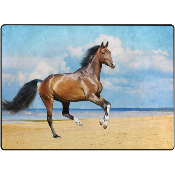 SKYSONIC Lightweight Soft Area Rugs Horse Galloping On The Beach Floor Mat for Kids Playing Room Hardwood Floor Living Room 63x48 inch Nursery Rugs