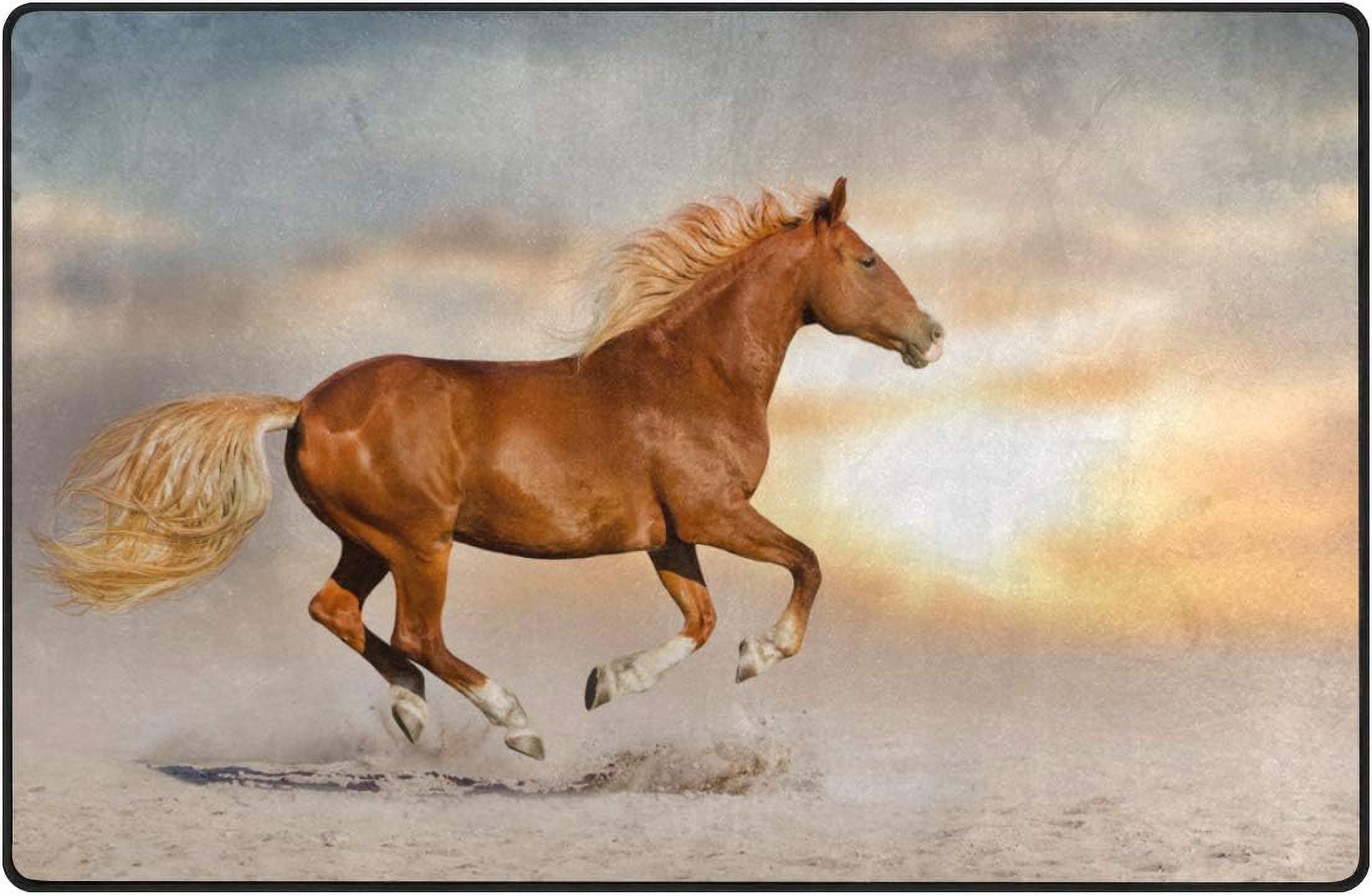 SKYSONIC Lightweight Soft Area Rugs Horse Running with Sunset Floor Mat ...