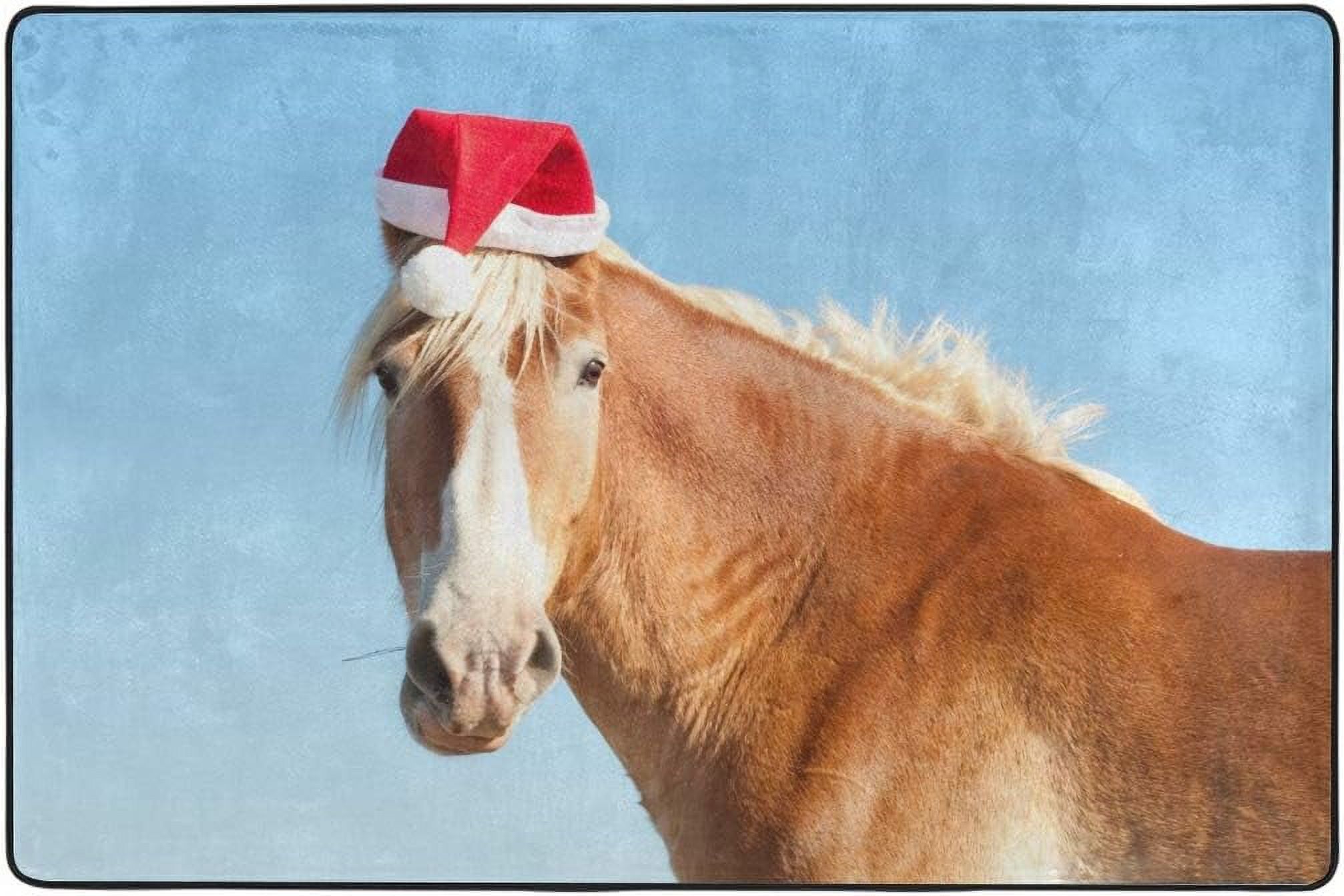 SKYSONIC Lightweight Soft Area Rugs Horse Wearing Santa Hat Floor Mat ...