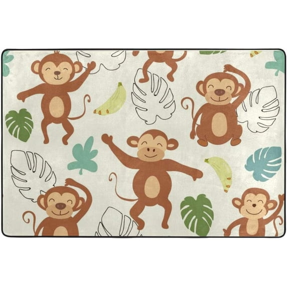 SKYSONIC Lightweight Soft Area Rugs Monkeys and Jungle Elements Floor Mat for Kids Playing Room Hardwood Floor Living Room Nursery Rugs, 72x48 inch