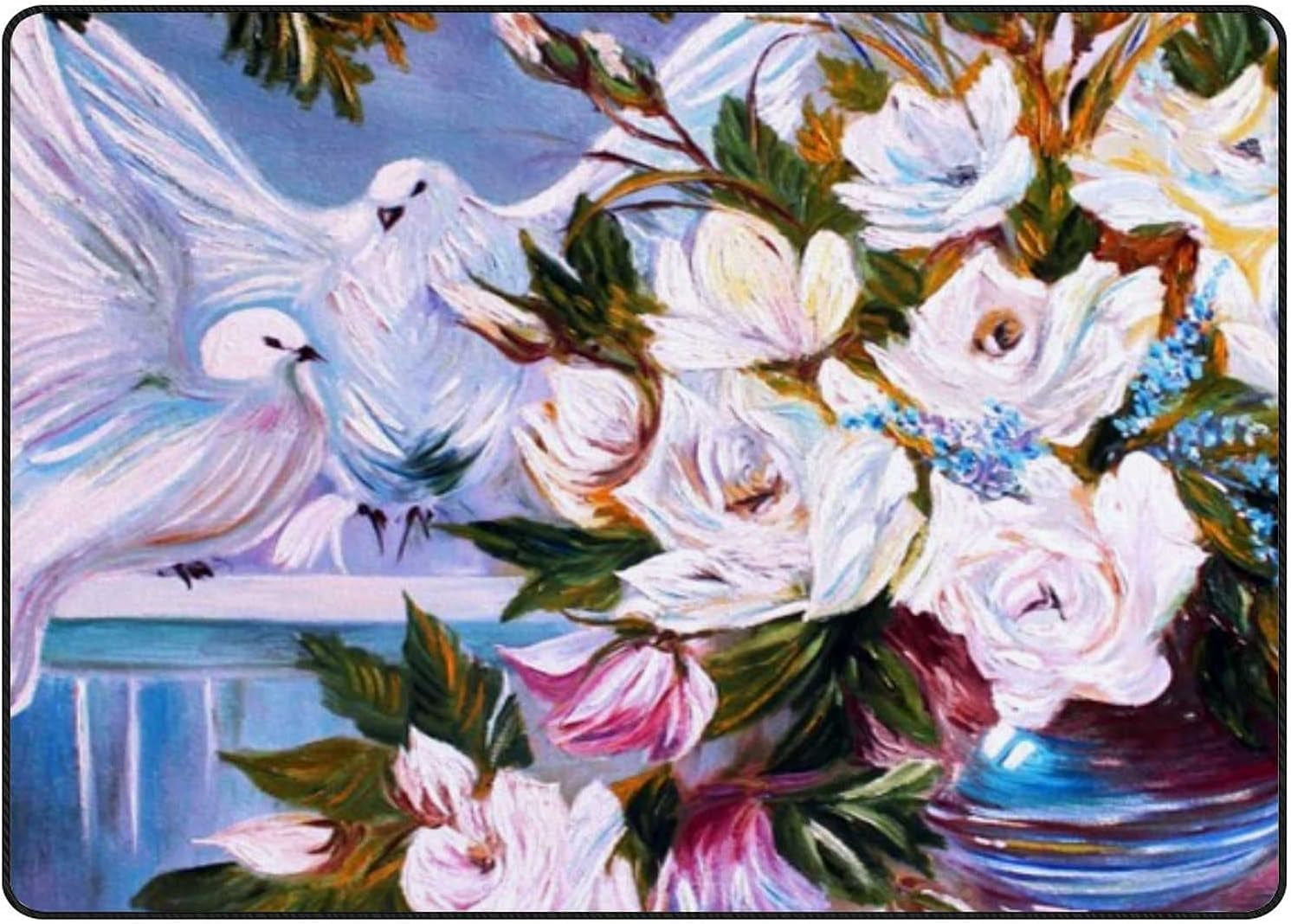 SKYSONIC Lightweight Soft Area Rugs Oil Painting Dove Flowers Floor Mat ...