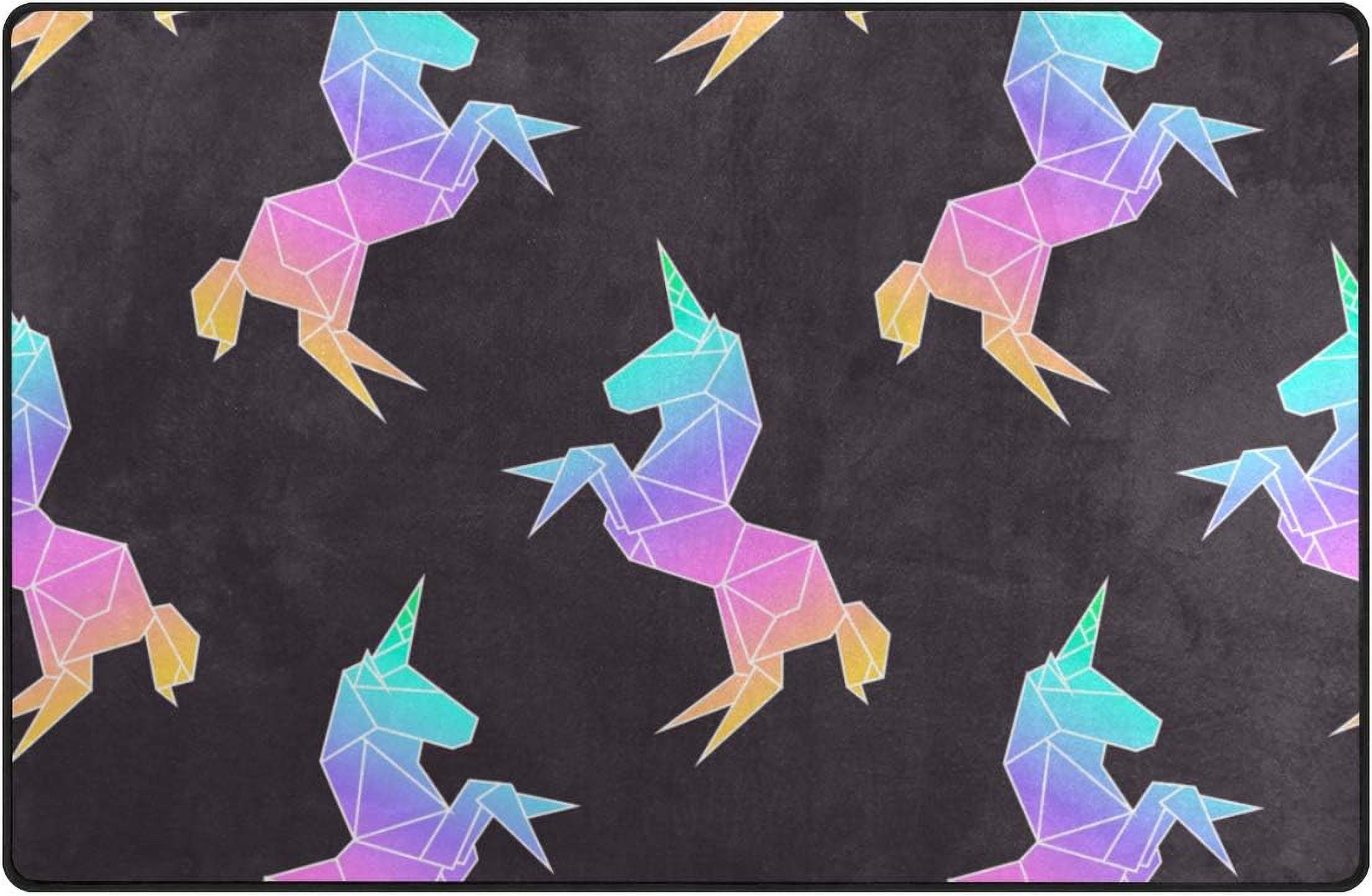 Unicorn Floral Pattern Print Floor Mat main image 1
