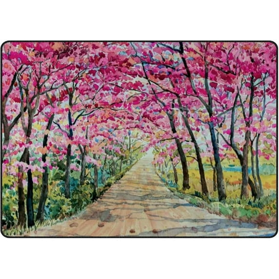 SKYSONIC Lightweight Soft Area Rugs Painting Cherry Roadside Floor Mat for Kids Playing Room Hardwood Floor Living Room 63x48 inch Nursery Rugs