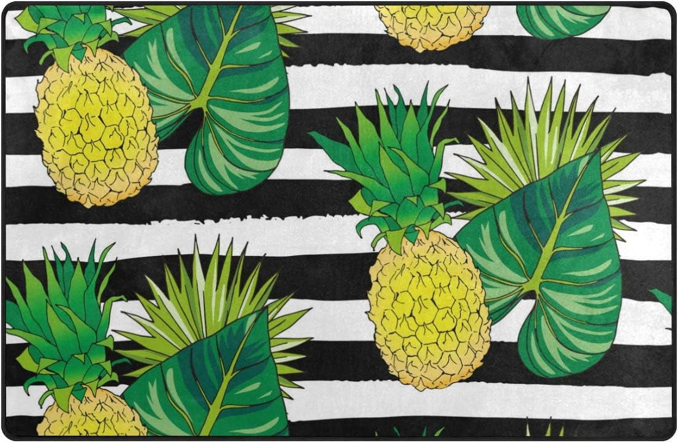 Pineaaple Insoired Rug SKYSONIC Lightweight Soft Area Rugs Pineapple and Leaves On Black ...