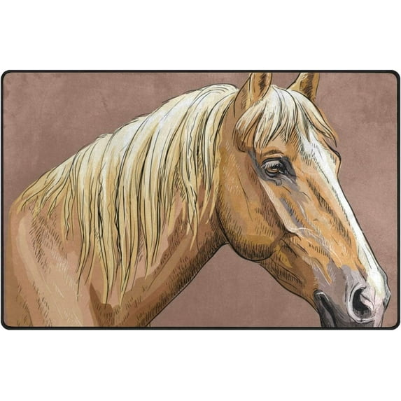 SKYSONIC Lightweight Soft Area Rugs Portrait of Palomino Horse Floor Mat for Kids Playing Room Hardwood Floor Living Room Nursery Rugs, 60x39 in