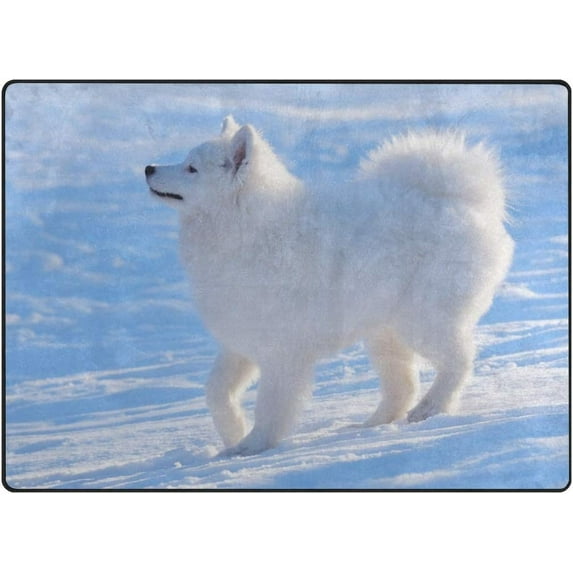 SKYSONIC Lightweight Soft Area Rugs Puppy of Samoyed Dog On Snow Floor Mat for Kids Playing Room Hardwood Floor Living Room 63x48 inch Nursery Rugs