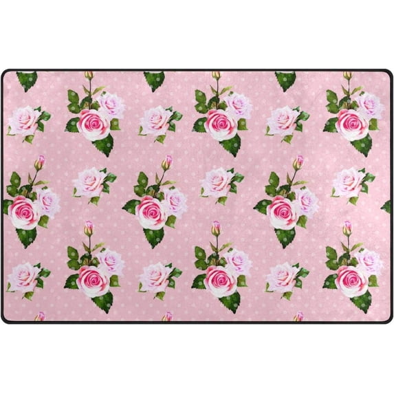 SKYSONIC Lightweight Soft Area Rugs Roses White Dots Floor Mat Doormat for for Rooms Entrance Hardwood Floor Living Room Nursery Rugs, 31x20 inch