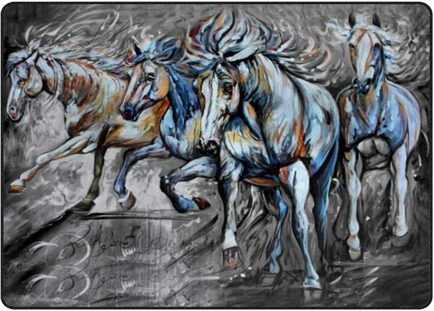 SKYSONIC Lightweight Soft Area Rugs Seven Running Horses Wildlife Floor ...