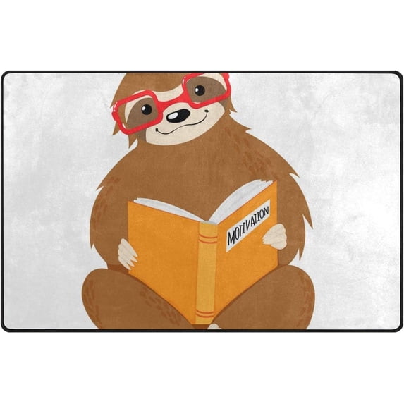 SKYSONIC Lightweight Soft Area Rugs Sloth in Red Glasses Reading Floor Mat for Kids Playing Room Hardwood Floor Living Room Nursery Rugs, 60x39 in