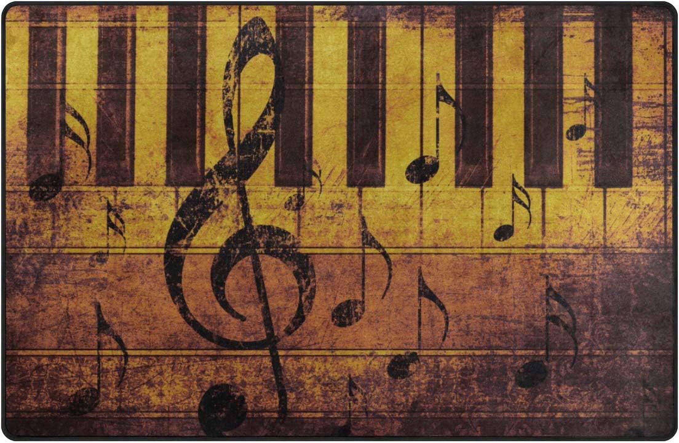 SKYSONIC Lightweight Soft Area Rugs Vintage Music Note Piano Floor Mat