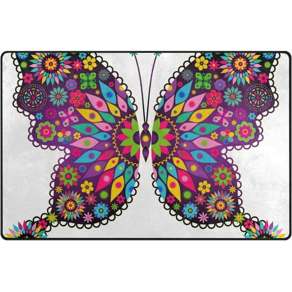 SKYSONIC Lightweight Soft Area Rugs Vivid Colorful Butterfly Floor Mat for Kids Playing Room Hardwood Floor Living Room Nursery Rugs, 60x39 in
