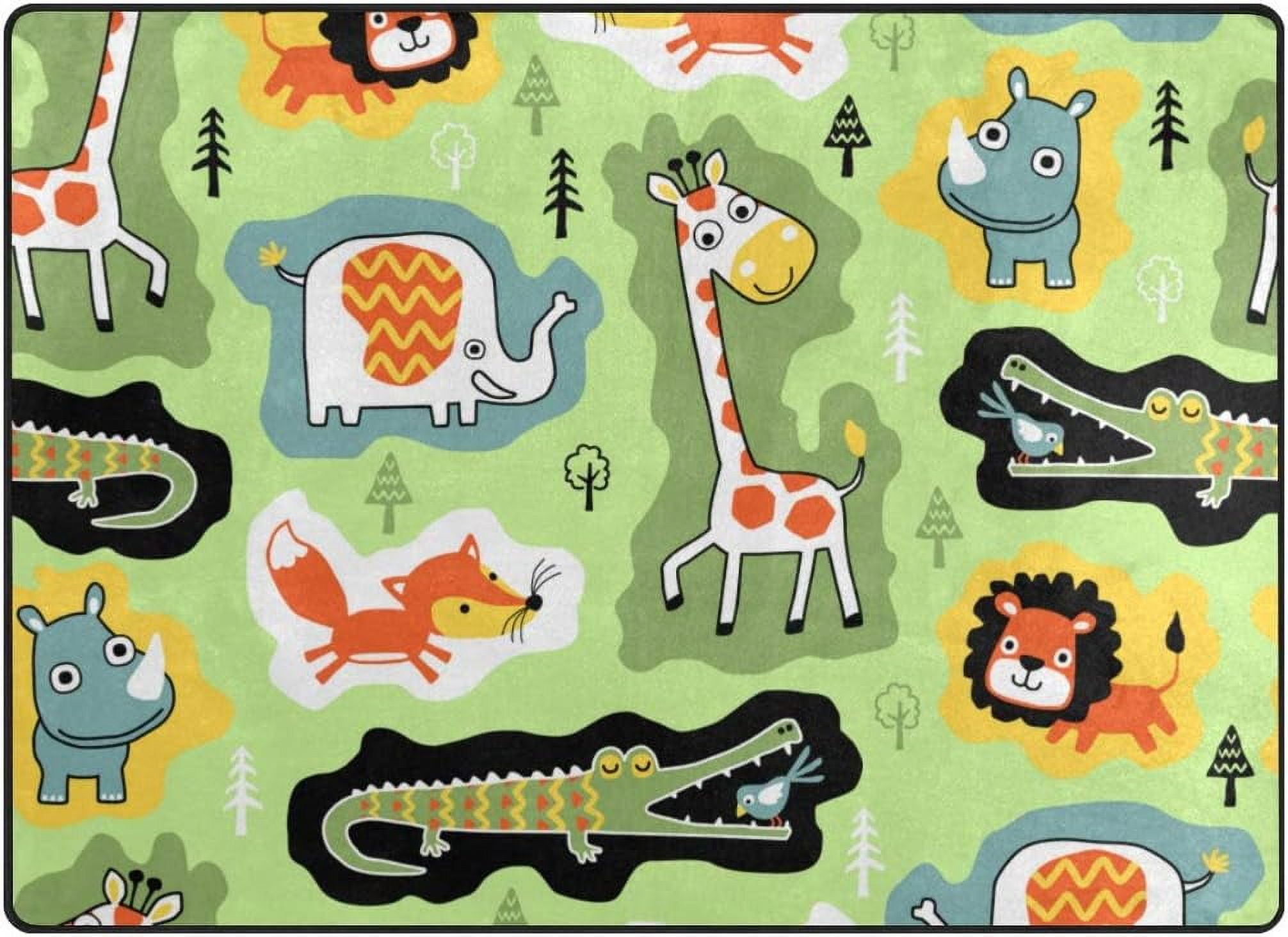SKYSONIC Lightweight Soft Area Rugs Wildlife Animals Floor Mat for Kids