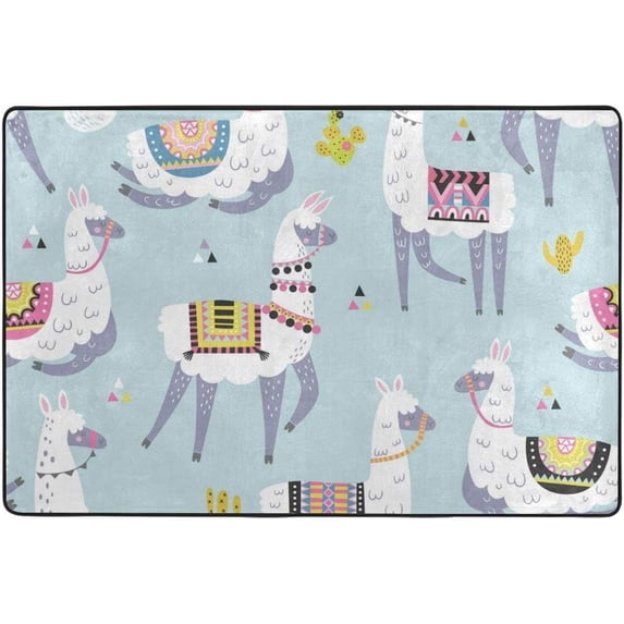 SKYSONIC Llama Cactus Pattern Area Rug Carpet for Living Room Bedroom 48"x63" Light Weight Polyester Fabric