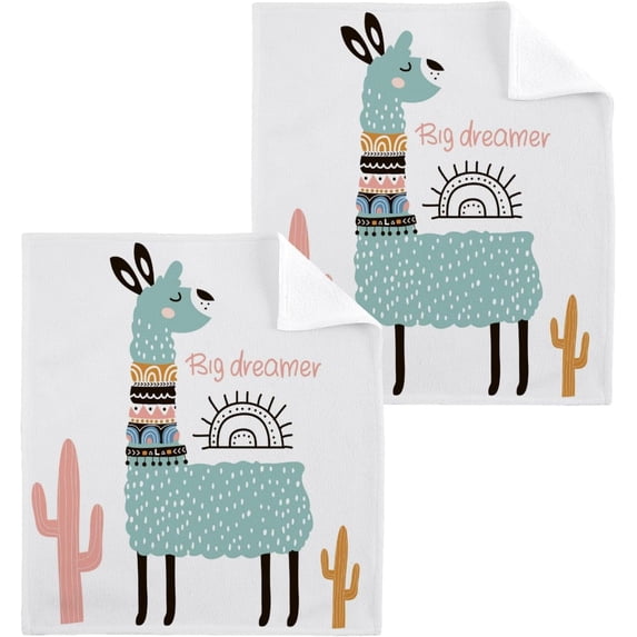 SKYSONIC Llama Washcloths Set of 2, Highly Absorbent Soft Cotton Fingertip Towels for Bathroom, Kitchen, Gym, Spa, Home Decor 12x12 Inch