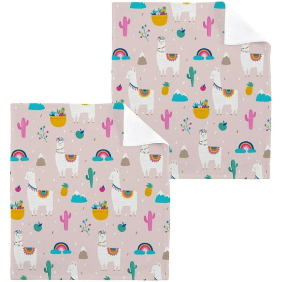 SKYSONIC Llama Washcloths Set of 4, Highly Absorbent Soft Cotton Fingertip Towels for Bathroom, Kitchen, Gym, Spa, Home Decor 12 x 12 Inch
