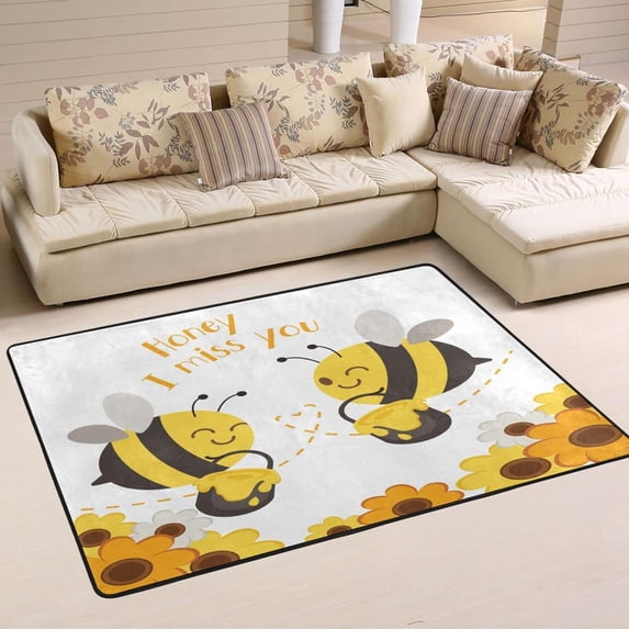 SKYSONIC Love Bees Couples Non-Slip Area Rug, Valentines Gift Floor Carpet Comfort Floor Mats Decor for Indoor Front Porch,Living Room, Bedroom,Kitchen,72"x48"