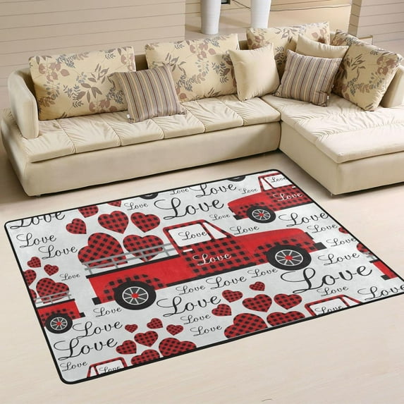 SKYSONIC Love Heart Truck Non-Slip Area Rug, Floor Carpet Comfort Floor Mats Decor for Indoor Front Porch,Living Room, Bedroom,Kitchen,72"x48"