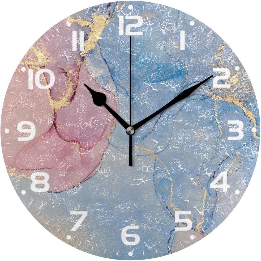 SKYSONIC Marble Texture Wall Clock 10 Inch Silent Non Ticking Round ...