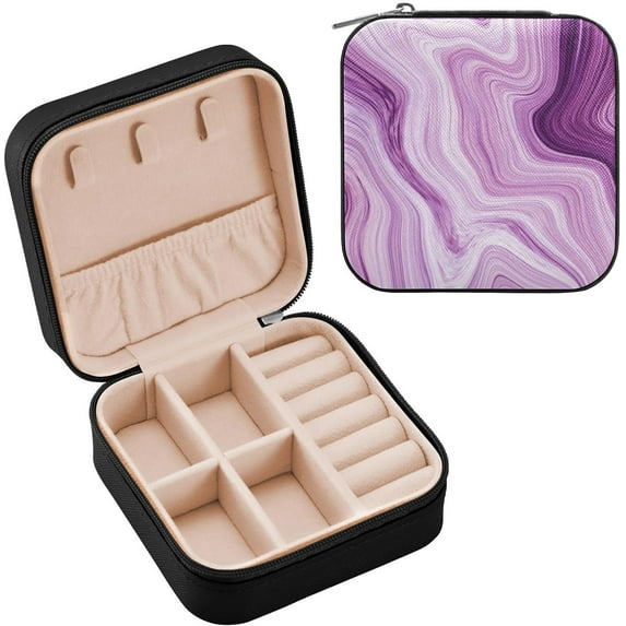 SKYSONIC Marble Travel Jewelry Box PU Leather Jewelry Organizer Ideal Gift for Women Girls, Portable Mini Jewelry Travel Case for Stud Earrings Rings Necklaces Bracelets