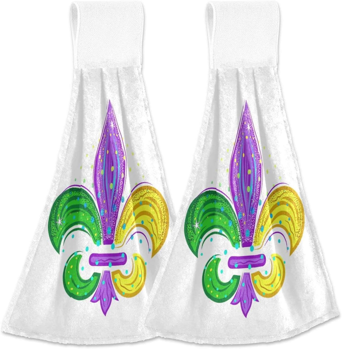 SKYSONIC Mardi Gras Icon Hanging Hand Towels with Hanging Loop, Hand Towels Soft Thick Dish ...