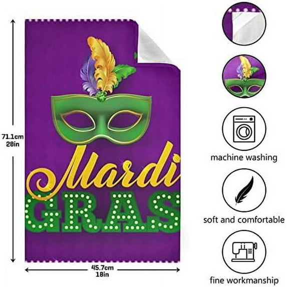 SKYSONIC Mardi Gras Kitchen Towel Set of 1,Super Soft Absorbent Hand Towel Tea Towel Tableware Cleaning Rag for Kitchen, Home, Hotel, Beach, Bathroom, Gym