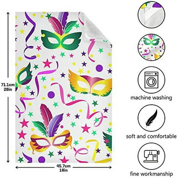 SKYSONIC Mardi Gras Kitchen Towel Set of 1,Super Soft Absorbent Hand Towel Tea Towel Tableware Cleaning Rag for Kitchen, Home, Hotel, Beach, Bathroom, Gym