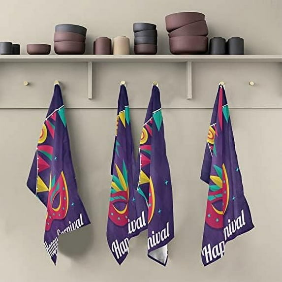 SKYSONIC Mardi Gras Kitchen Towel Set of 4, Super Soft Absorbent Hand Towel Tea Towel Tableware Cleaning Rag for Kitchen, Home, Hotel, Beach, Bathroom, Gym