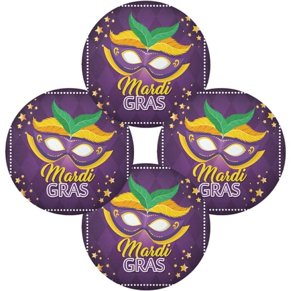 SKYSONIC Mardi Gras Round Placemats for Dining Table Non-Slip Heat-Resistant Polyester Table Mats 4 pack Washable Table Mats for Kitchen Dining Table Decoration