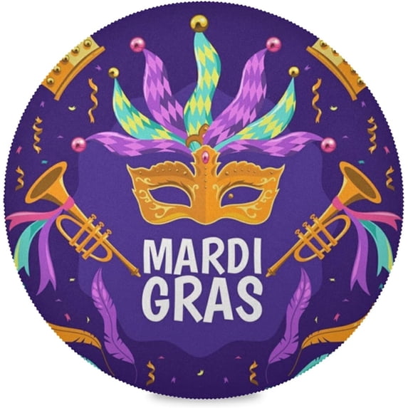 SKYSONIC Mardi Gras Round Placemats for Dining Table Non-Slip Heat-Resistant Polyester Table Mats Set of 1 Washable Table Mats for Kitchen Dining Table Decoration