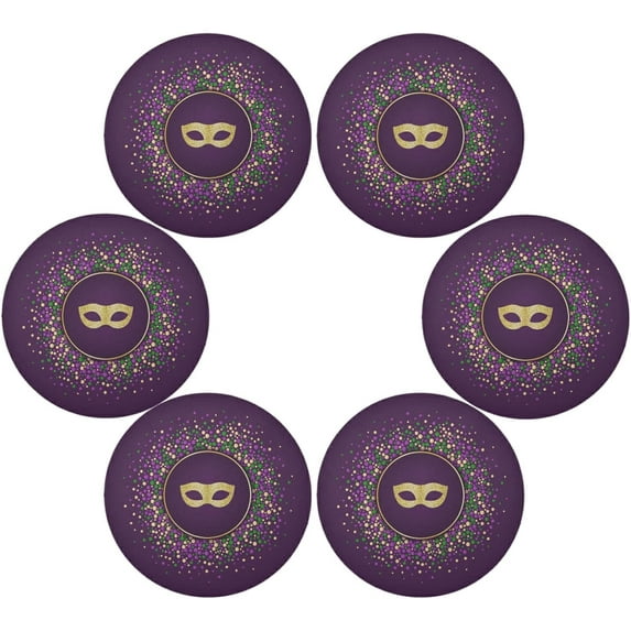 SKYSONIC Mardi Gras Round Placemats for Dining Table Non-Slip Heat-Resistant Polyester Table Mats Set of 6 Washable Table Mats for Kitchen Dining Table Decoration