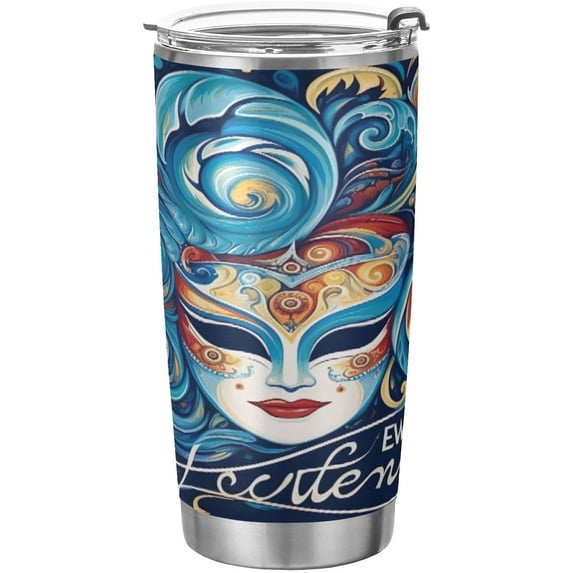 SKYSONIC Mardi Gras Tumbler Stainless Steel Double Wall Vacuum Reusable Insulated Mug with Straw and Built-in Coaste for Cold and Hot Beverages, 20oz