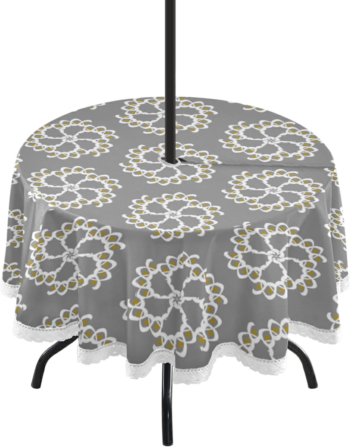 SKYSONIC Medallion Outdoor Round Tablecloth 60" Waterproof Spillproof