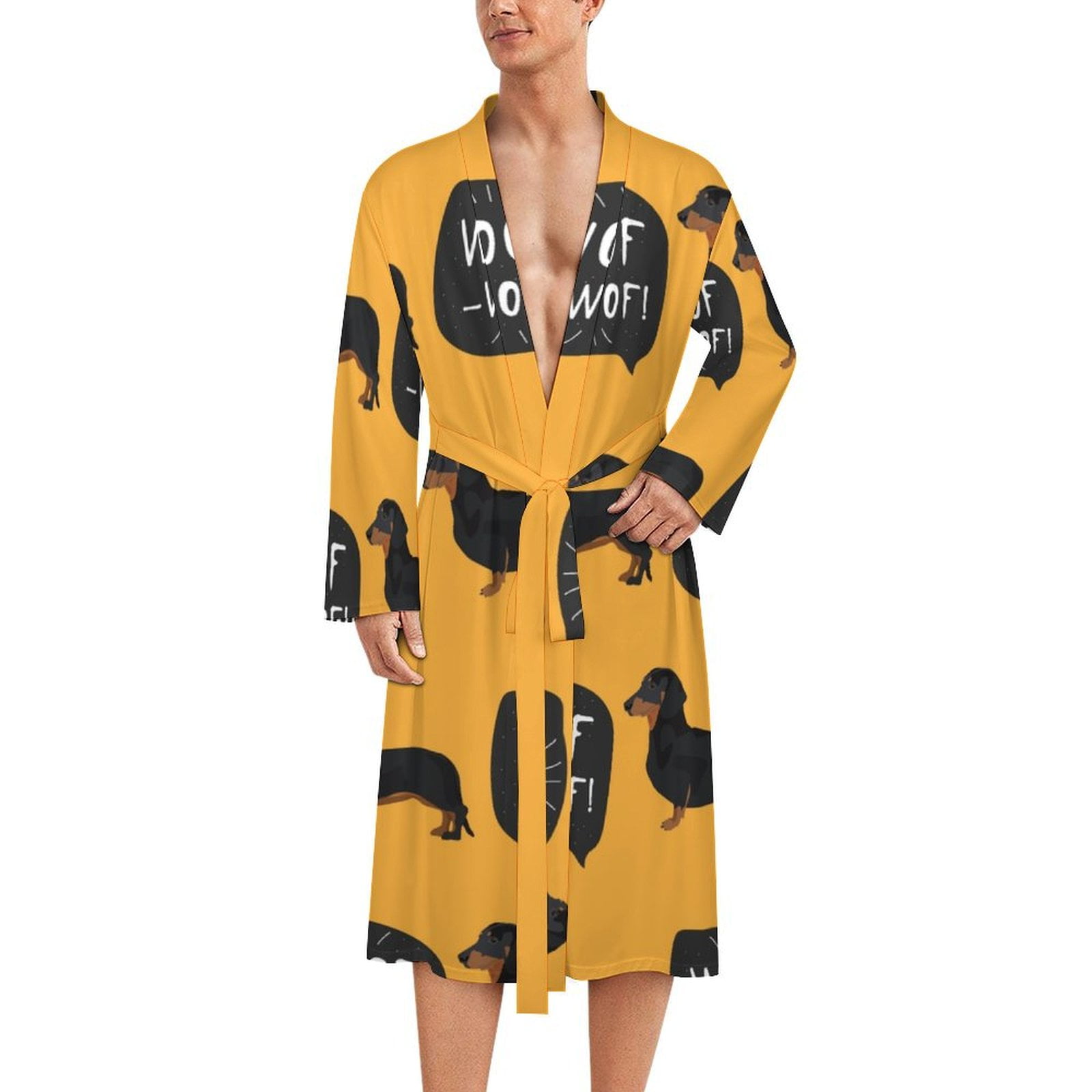 SKYSONIC Mens Robe Lightweight Kimono, Dachshund Dog Pattern Colorful