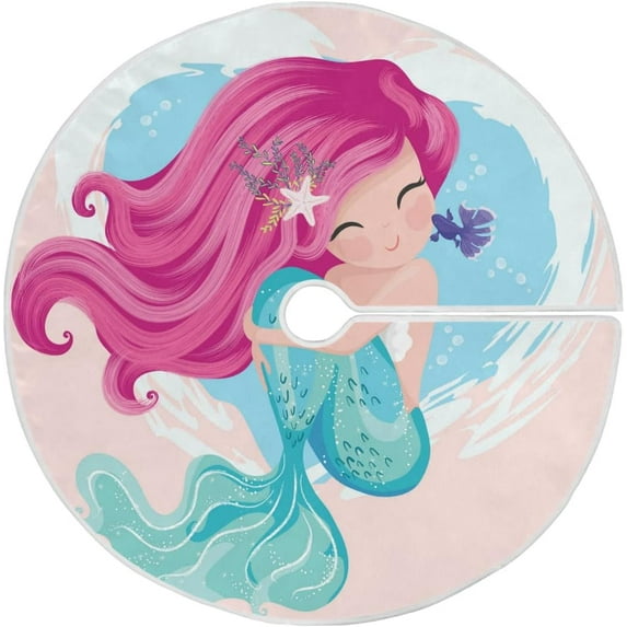 SKYSONIC Mermaid Christmas Tree Skirt Home Decoration Large Round Christmas Tree Skirt for Holiday Party Home Christmas Day Ornaments 35.4 Inch