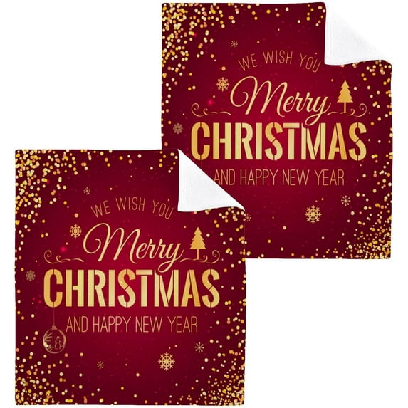 SKYSONIC Merry Christmas Cotton Washcloths Set of 2, Highly Absorbent Soft Fingertip Towel for Bathroom, Gym, Hotel and Spa, 12 x 12 Inch