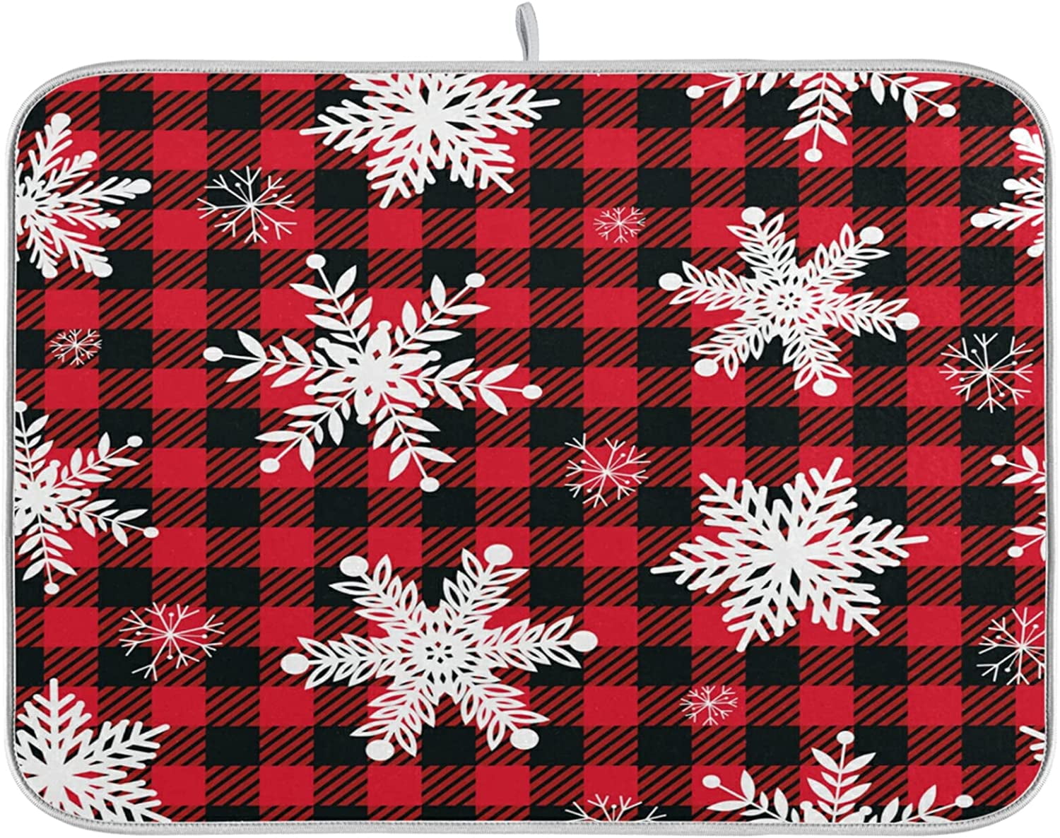 SKYSONIC Merry Christmas Dish Drying Mat 16x18 inch Snowflakes Buffalo