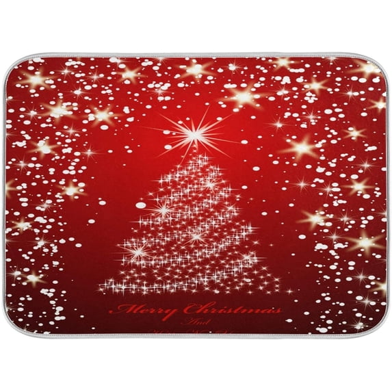 SKYSONIC Merry Christmas Dish Drying Mat 18x24 inch Winter New Year Christmas Tree Drying Pad Dish Drainer Mat Protector for Kitchen Countertops Counter
