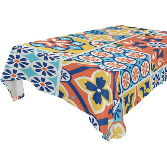 SKYSONIC Mexican Talavera Tablecloth Waterproof Washable Polyester Square Table Cover Durable Tablecloth for Kitchen Dining Table Party Decor (60 X 120 Inch)
