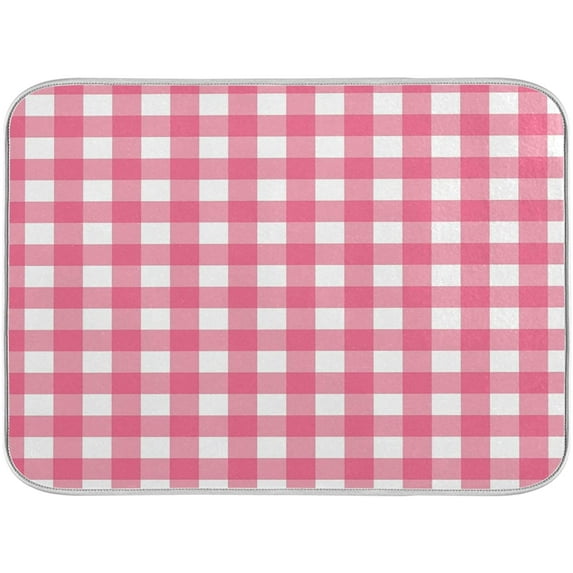 SKYSONIC Microfiber Dish Drying Mat, Buffalo Check Plaid Absorbent Dish Drying Rack Pads Kitchen Counter Mat 18"X24" Pink White Tartan Pattern Checkered Heat Resistant Sink Mat Dish Draining Mat