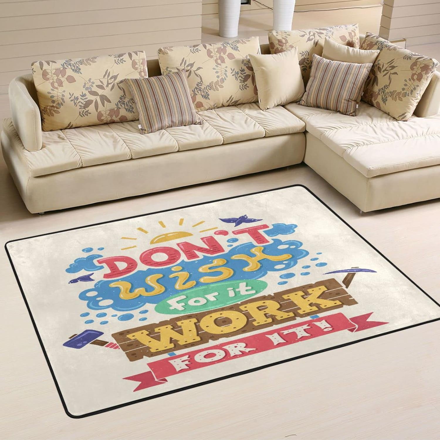 SKYSONIC Modern Quote Phrase Area Rug 72x48in Don't Wish for It Work ...